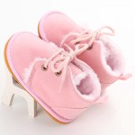 Βρεφικά παπουτσάκια αγκαλιάς αντι-ολισθητικές πατούσες, γούνα και κορδόνια, ροζ
